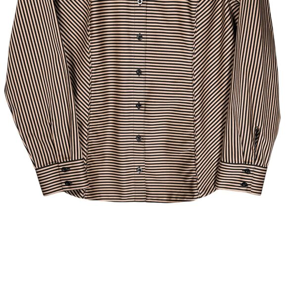 Chico's Women's Shirt Button Up Beige Black Striped Long Sleeve Blouse Top 1 M/8 - Picture 5 of 8